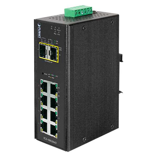 PLANET™  8-Ports (+2 SFP) Industrial Manageable Gigabit Switch - L2 with L3 Static Routing [IGS-10020MT]