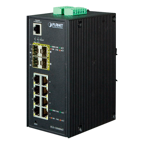 PLANET™  8-Ports (+4 SFP) Industrial Manageable Gigabit Switch - L2 with L3 Static Routing [IGS-12040MT]