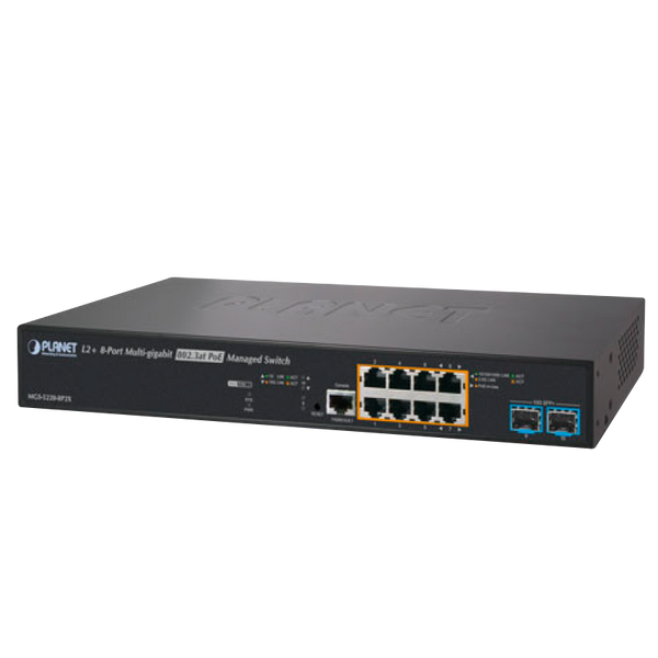 PLANET™  8-Port 2.5G PoE+ & 2-Port 1G/10G SFP+ Managed Multigigabit Switch - L2+ with L3 Static Routing (240W) [MGS-5220-8P2X]