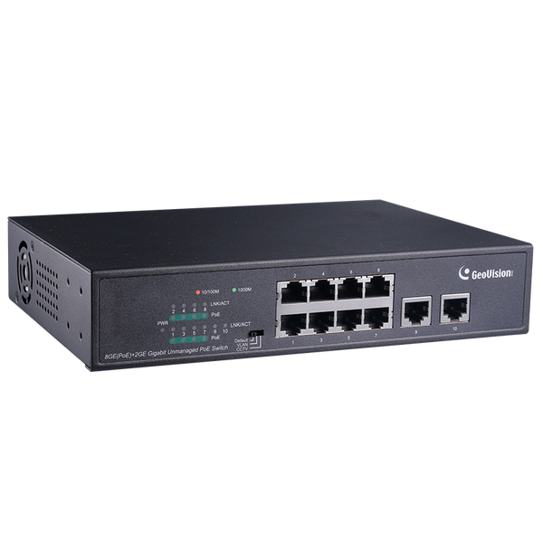 GEOVISION™ 8 Port PSE/PoE+ Gigabit Switch (+2 Uplink) GV-APOE0810 for 8 IP Cameras - 125W [84-APOE81W-201D]