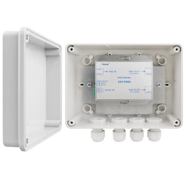 PULSAR® 2-Ports (Out) PoE Extender (Requires External PSU) - Hermetic Enclosure [EXT-POE4H]