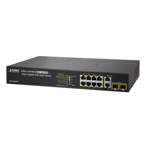 PLANET™ 8-Ports (+2 TP/SFP) PoE+ Manageable L2 Switch - 120W [FGSD-1008HPS]