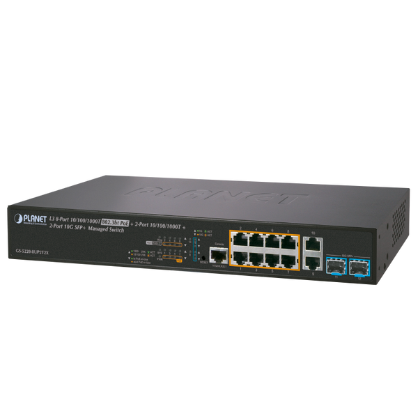 PLANET™ 8-Port 802.3bt UltraPoE + 2-Port + 2-Port 10G SFP+ Managed Switch - L3 (240W) [GS-5220-8UP2T2X]