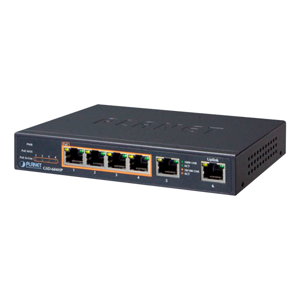 Switch Gigabit PoE+ PLANET™ de 4 Puertos - 55W [GSD-604HP]