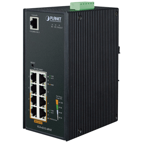 PLANET™ 4+4-Ports PoE+ Industrial Manageable Gigabit Switch - L2+ - DIN Rail (144W) [IGS-4215-4P4T]