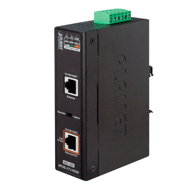 PLANET™ Industrial Single-Port 10/100/1000Mbps 802.3bt PoE Injector (95W) - DIN Rail [IPOE-171-95W]