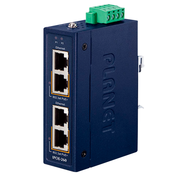 PLANET™ Industrial 2-port 10/100/1000T 802.3at PoE+ Injector Hub (Din Rail) - (72W) [IPOE-260]