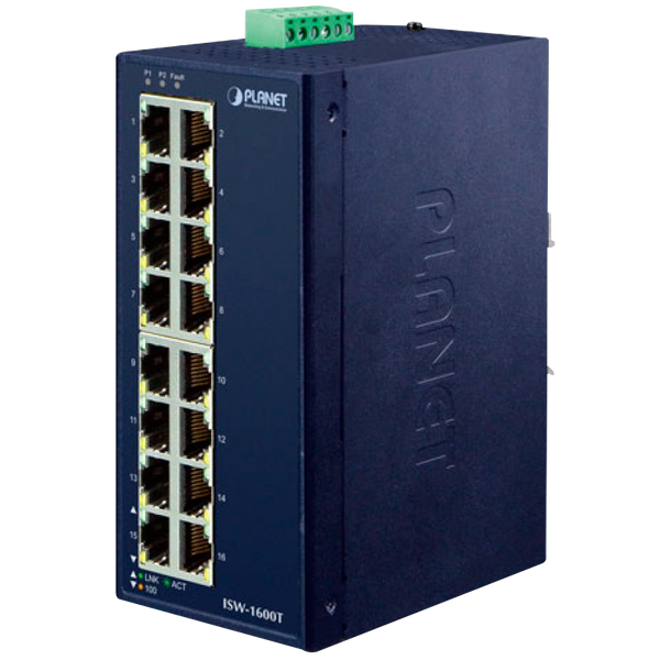 PLANET™ Industrial 16-Port 10/100TX Fast Ethernet Switch [ISW-1600T]