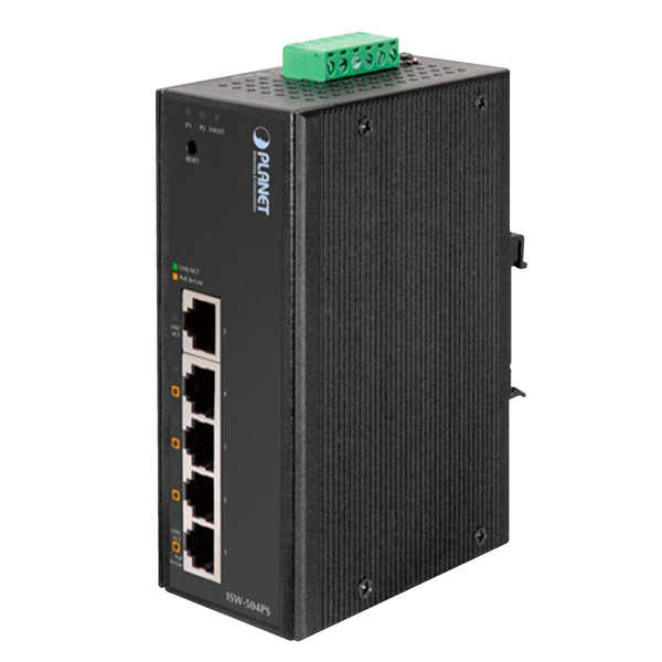 PLANET™ 5-Port 10/100Mbps with 4-Port PoE Industrial Web Smart Ethernet Switch - DIN Rail (120W) [ISW-504PS]