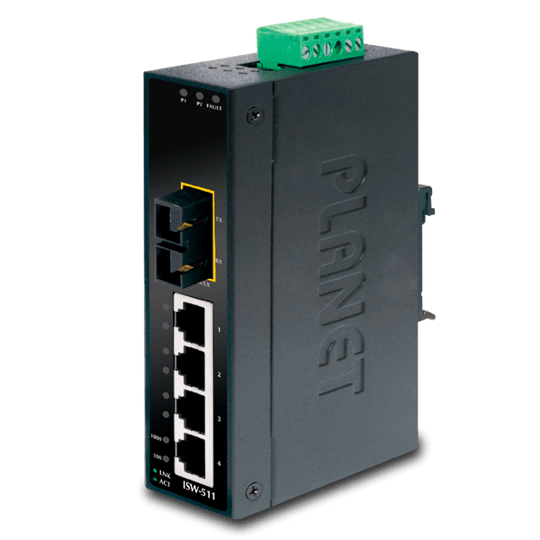 PLANET™ 4-Port 10/100Base-TX + 1-Port 100Base-FX Industrial Fast Ethernet Switch - DIN Rail [ISW-511S15]