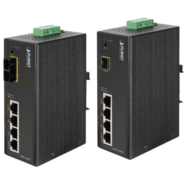 PLANET™ 4-Port 10/100Mbps with PoE + 1-Port 100FX Industrial Web Smart Switch - DIN Rail (15W/Port) - L2 [ISW-514PSF]