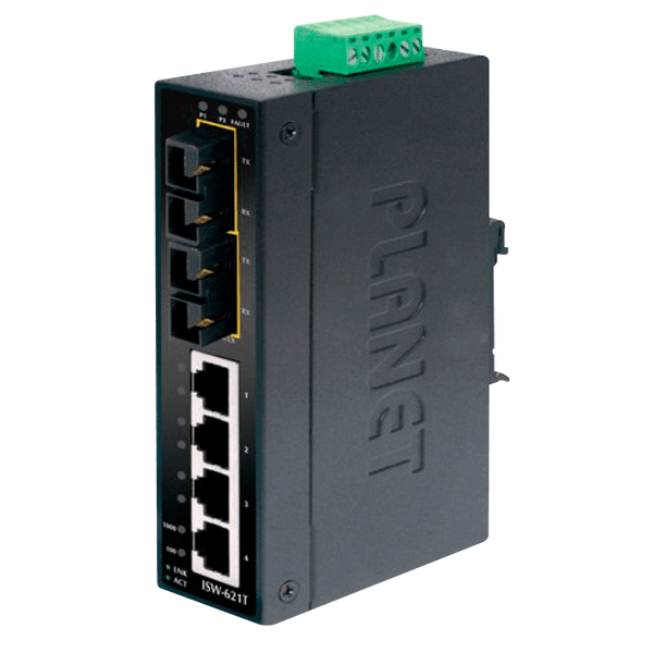 PLANET™ 4-Port 10/100Base-TX + 2-Port 100Base-FX Industrial Ethernet Switch with Wide Operating Temperature - DIN Rail [ISW-621T]