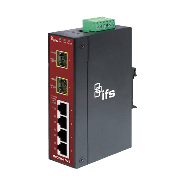 UTC™ IFS® 4-Port (2 x SFP) Industrial FastEthernet Non-manageable Media Converter - DIN Rail [MC250-4T/2S]