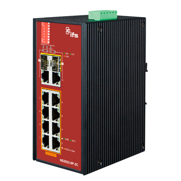 UTC™ IFS® 8-Port Industrial Managed Switch PoE+ (+2 RJ45/SFP) [NS2052-8P-2C]