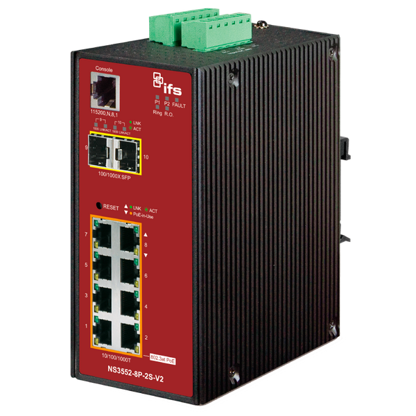 UTC™ IFS® 8-Ports (+2 SFP) PoE+ Industrial Manageable Gigabit Switch - L2 [NS3552-8P-2S-V2]