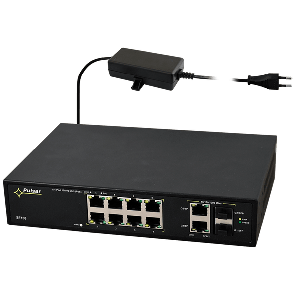 PULSAR® 8-Port (+2 TP/SFP) PoE+ Gigabit Switch for 8 IP Cameras - 60W [SF108-60W]