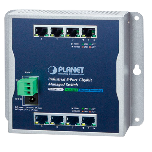 PLANET™ Industrial 8-Port 10/100/1000T Wall-Mount Managed Switch (Din Rail) - L2 [WGS-4215-8T]