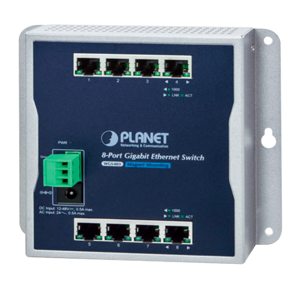 PLANET™ Industrial 8-Port 10/100/1000T Wall-Mount Switch - L2 [WGS-803]