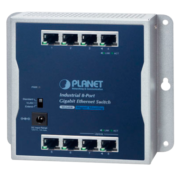 PLANET™ Industrial 8-Port 10/100/1000T Wall-Mount Gigabit Ethernet Switch (Din Rail) - L2 [WGS-810]